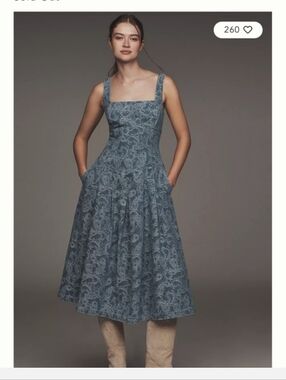 Avec Les Filles Blue Paisley Square-Neck Midi Dress